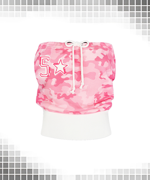 Retro Street Style Camo Strapless Crop Top & Shorts Set
