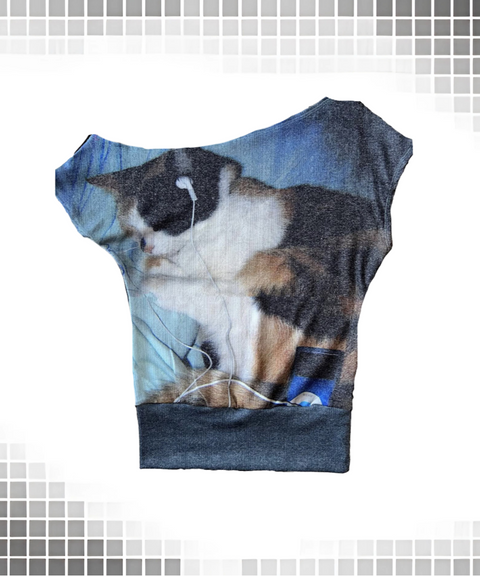 Vintage movie character off-shoulder asymmetrical T-shirt