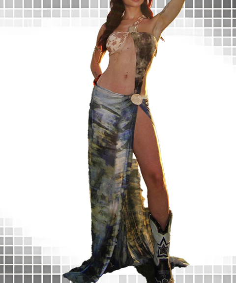 Sexy Mesh One-Shoulder High-Slit Dress with Exposed Waist