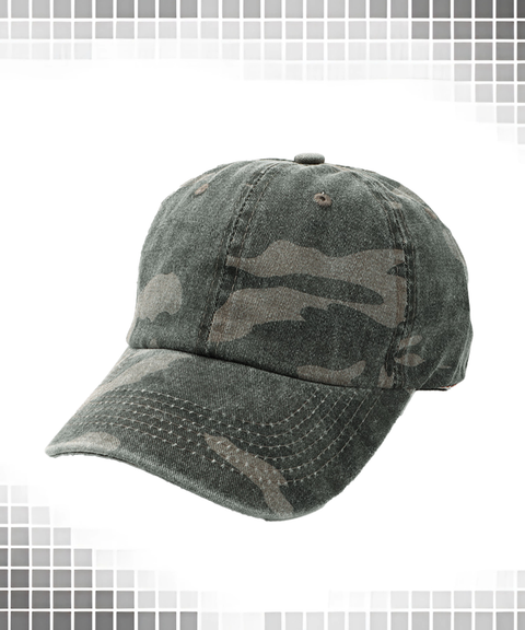 Cotton Washed Denim Camo Curved Brim Baseball Cap