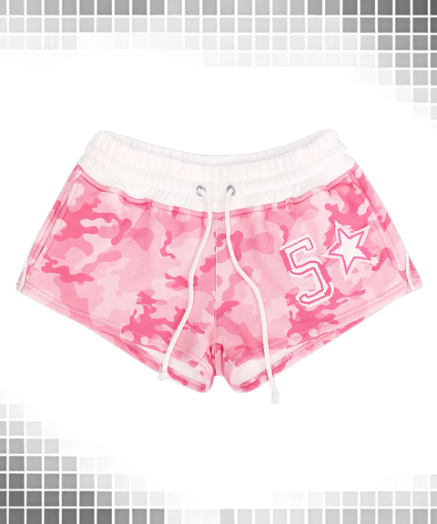 Retro Street Style Camo Strapless Crop Top & Shorts Set