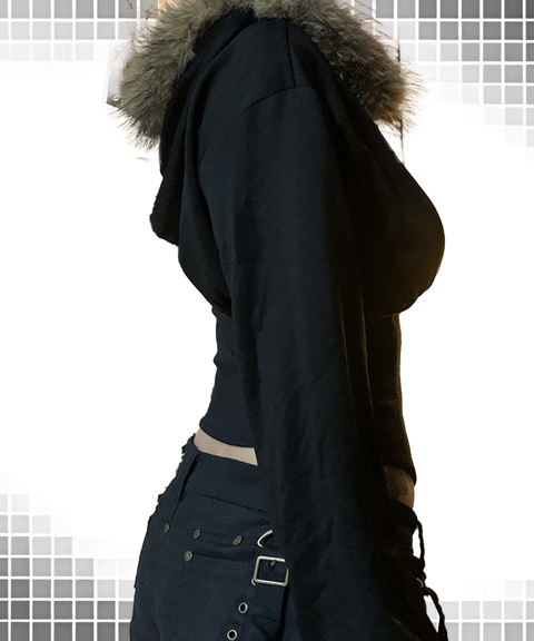 Fur Collar Hooded Waist-Cinching Zip-Up Jacket