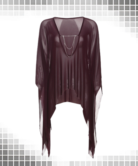 Sexy Sheer Deep V Asymmetric Cape Top