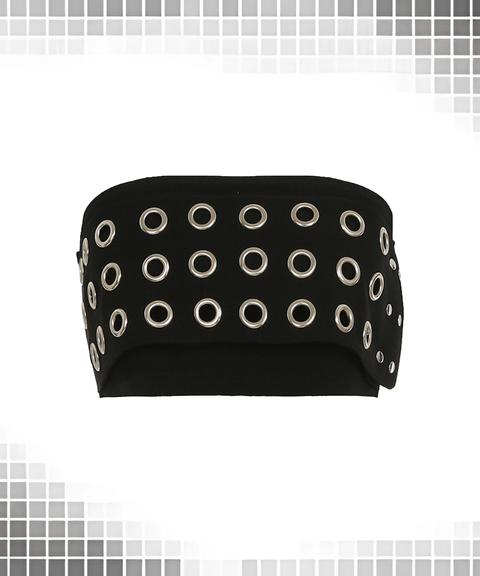 Dark Grommet Strapless Top Low-Waisted Rocker Shorts