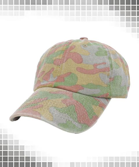 Cotton Washed Denim Camo Curved Brim Baseball Cap