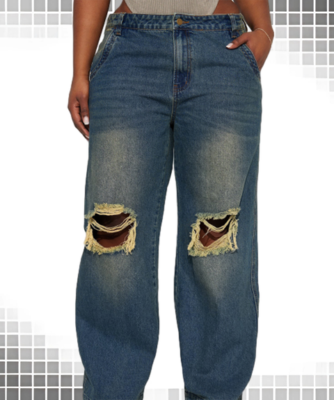 Vintage Ripped Wide-Leg Jeans