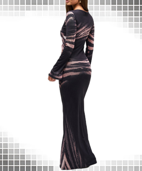 Diagonal Print Cut-Out Waist Sexy Bodycon Maxi Dress