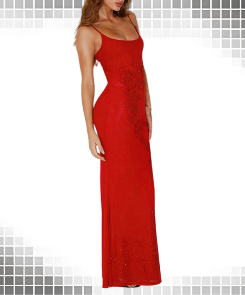 Elegant Slim Fit Rhinestone Slip Dress