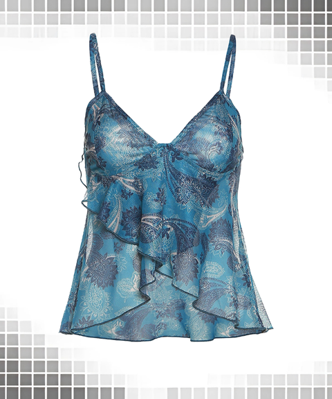 Backless Mesh Printed Loose Tank Top