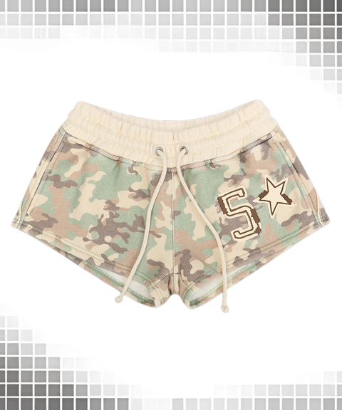Retro Street Style Camo Strapless Crop Top & Shorts Set