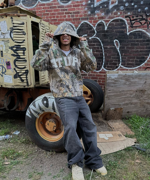 Vintage Distressed Camouflage Embroidered Hoodie
