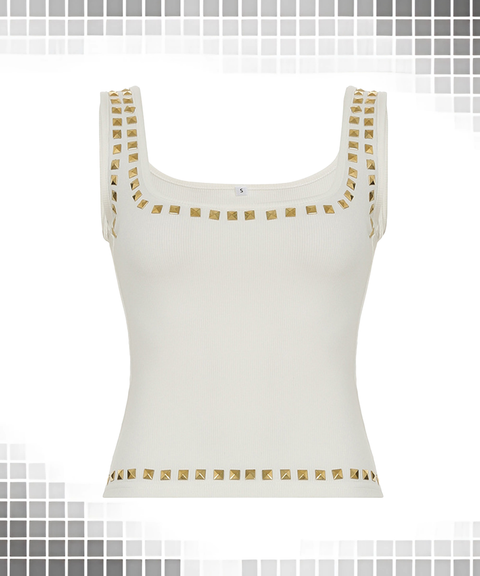 Street Style Square Metal Rhinestone Racerback Tank
