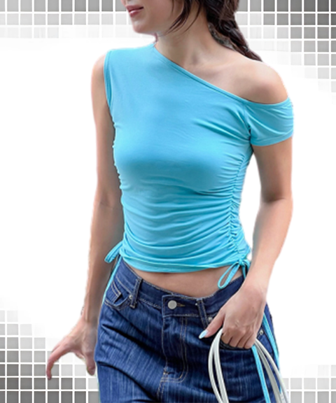 Asymmetric Ruched Drawstring Solid T-Shirt