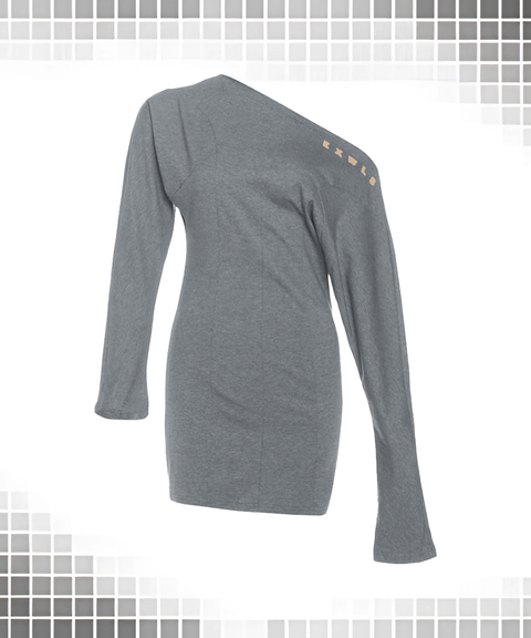 Asymmetric Off-Shoulder Long Sleeve Waist-Cinching Dress