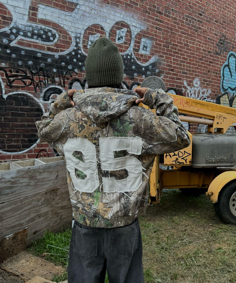Vintage Distressed Camouflage Embroidered Hoodie