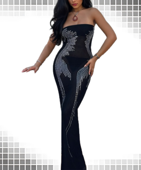 Angel Wings Rhinestone Tube Dress