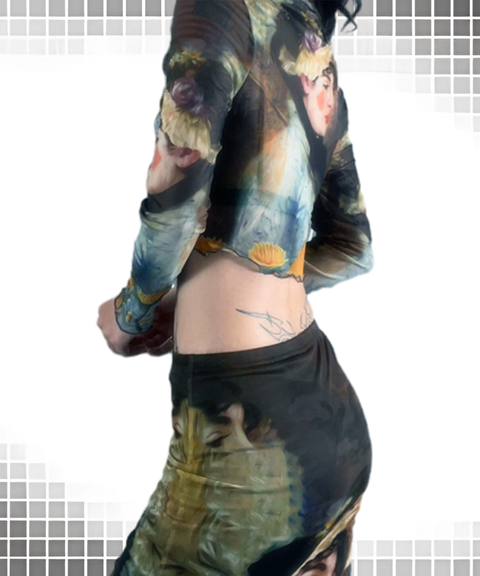 Sheer Printed Design Midi Skirt