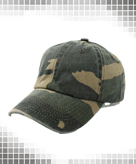 Cotton Washed Denim Camo Curved Brim Baseball Cap