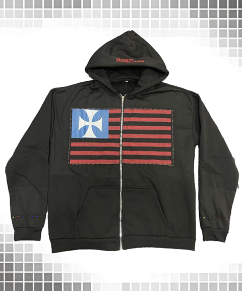 Trendy High-Street Flag Print Loose-Fit Hooded Zip-Up Hoodie