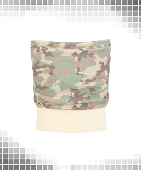Retro Street Style Camo Strapless Crop Top & Shorts Set