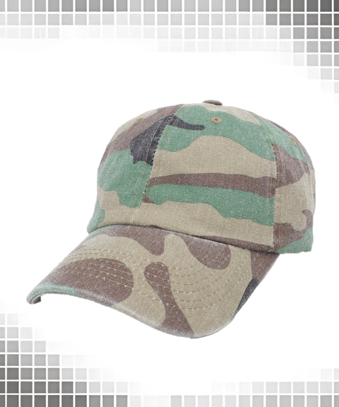 Cotton Washed Denim Camo Curved Brim Baseball Cap
