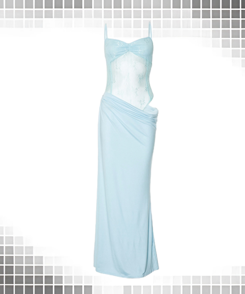 Spaghetti Strap Lace Bodysuit with Draped Fishtail Hem Dress