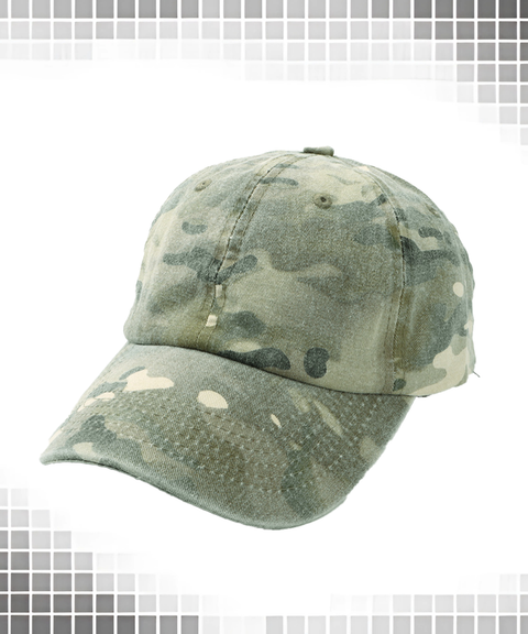 Cotton Washed Denim Camo Curved Brim Baseball Cap