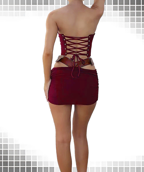 Waist-Cinching Cutout Leather Hip-Hugging Set with Harness Belt