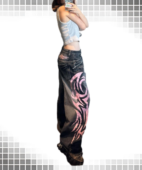 Vintage Graphic Washed Wide-Leg Jeans