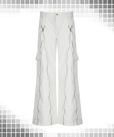 Metal Zipper Multi-Pocket Denim Pants