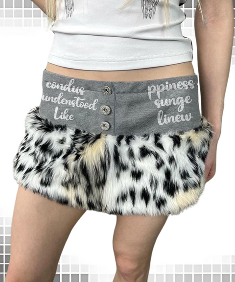 Leopard Patchwork Letter Print Mini Skirt
