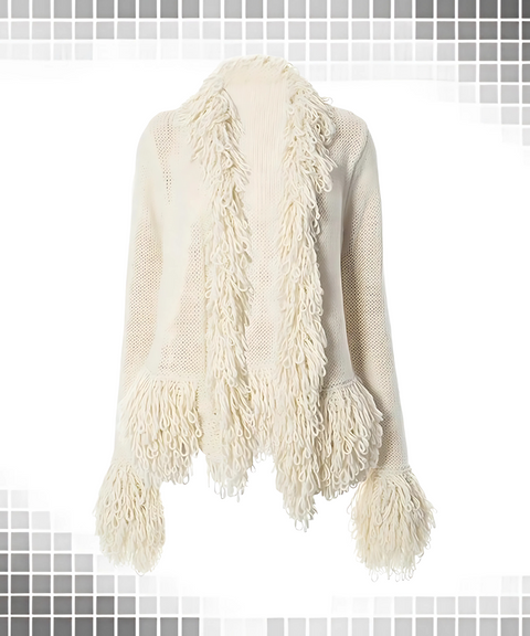 Fringed Long Sleeve Knit Cardigan