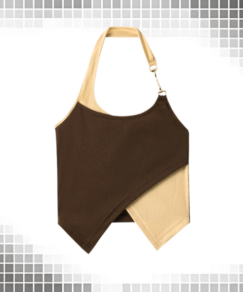 Short Patchwork Color-Block Camisole