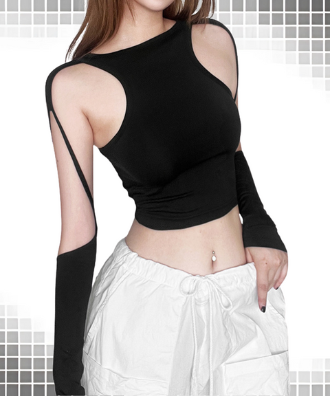Hollow Cropped Long Sleeve T-Shirt