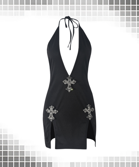 Tie-Back Rhinestone Backless Dress