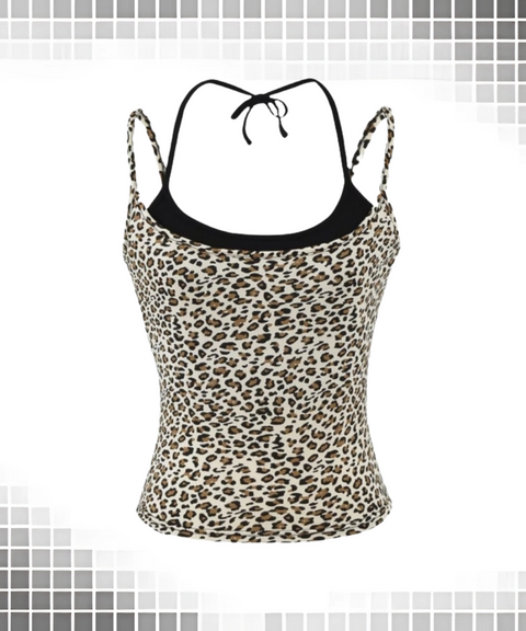 Faux Two-Piece Halter Leopard Vest