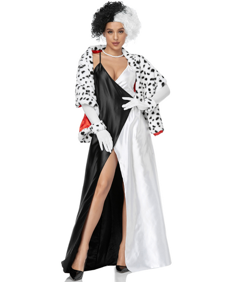 Halloween Cruella Dalmatian cosplay black and white witch costume