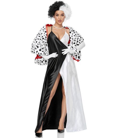 Halloween Cruella Dalmatian cosplay black and white witch costume
