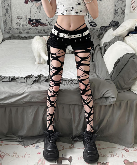 Gothic ripped fishnet stockings
