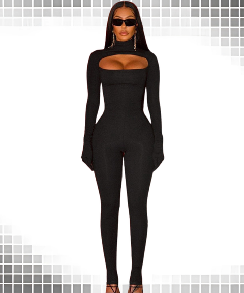 Sexy chest hollow jumpsuit (including gloves)