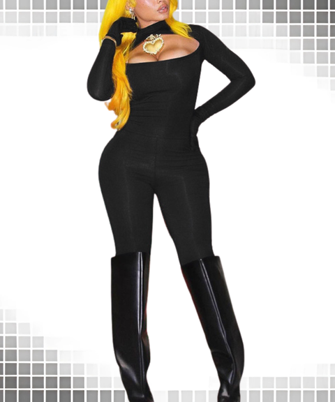 Sexy chest hollow jumpsuit (including gloves)