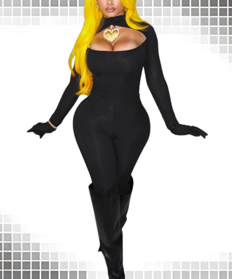 Sexy chest hollow jumpsuit (including gloves)