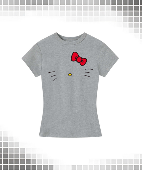 Cat print short-sleeved tight T-shirt