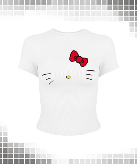 Cat print short-sleeved tight T-shirt