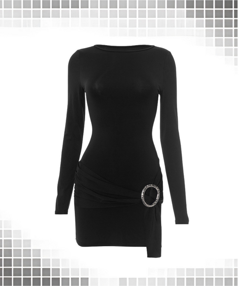 Long-sleeved hip-hugging dress with metallic embellishments