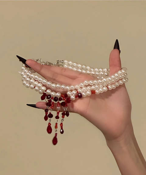 Halloween Blood Drop Pearl Necklace Bracelet Earring Collection