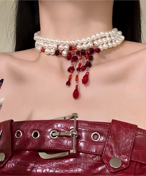 Halloween Blood Drop Pearl Necklace Bracelet Earring Collection
