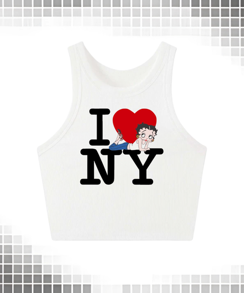 I LOVE NY slogan Y2K vest & off-shoulder sweatshirt & crew neck sweatshirt