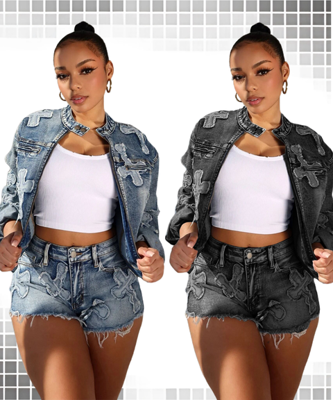 Cross Jacket and Skirt Two-Piece Set