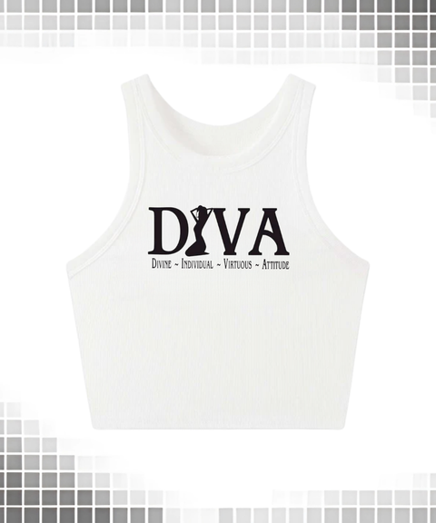 DIVA slogan Y2K vest & off-shoulder sweatshirt & crew neck sweatshirt